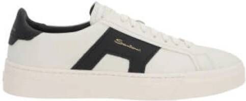 Santoni Witte Lage Sneakers van Leer met Dubbele Gesp Detail White Heren