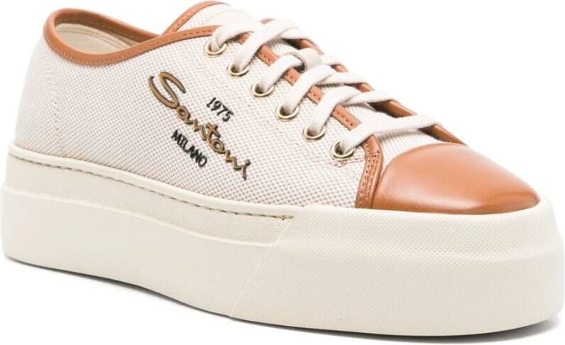 Santoni Witte Leren Casual Sneakers White Dames