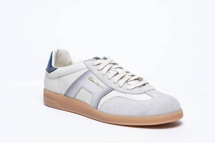 Santoni Witte Leren en Suède Sneaker White Heren