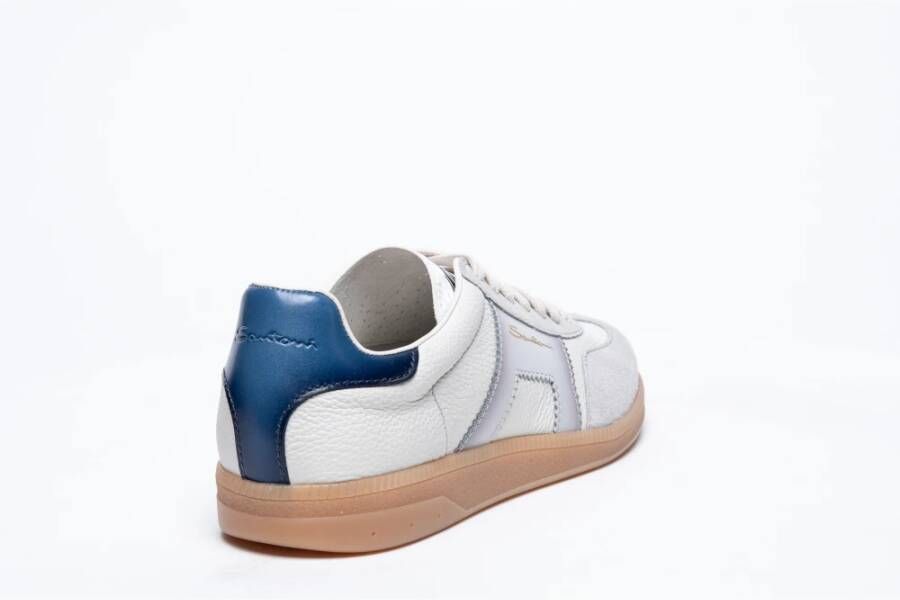 Santoni Witte Leren en Suède Sneaker White Heren