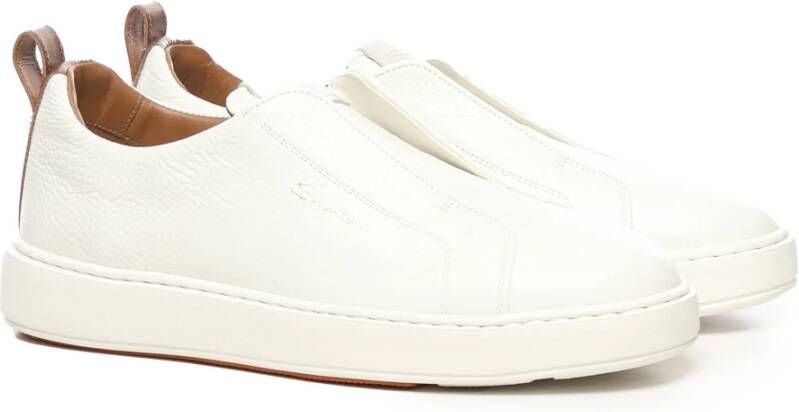 Santoni Witte leren instap sneakers White Heren