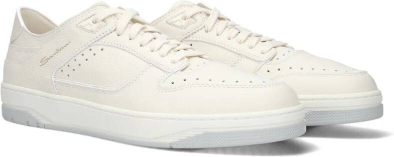 Santoni Witte Leren Lage Sneakers White Heren