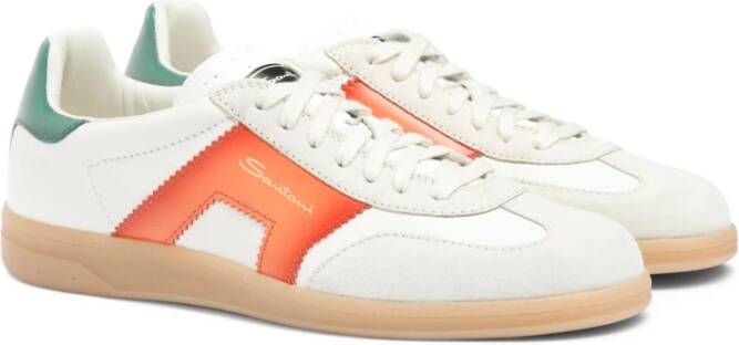 Santoni Witte Leren Lage Top Sneakers Multicolor Heren