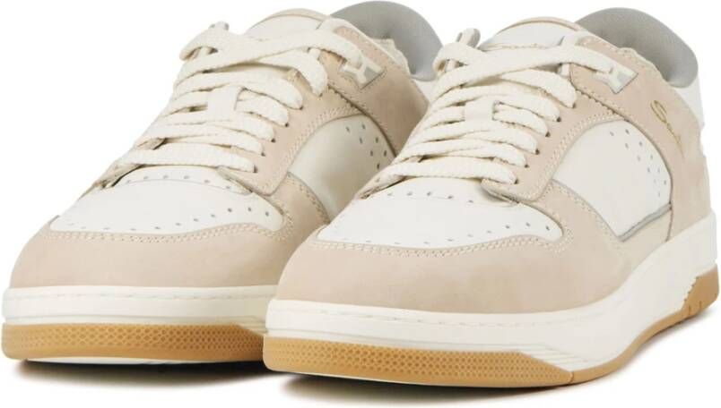 Santoni Witte Leren Sneakers Grote Wit Heren