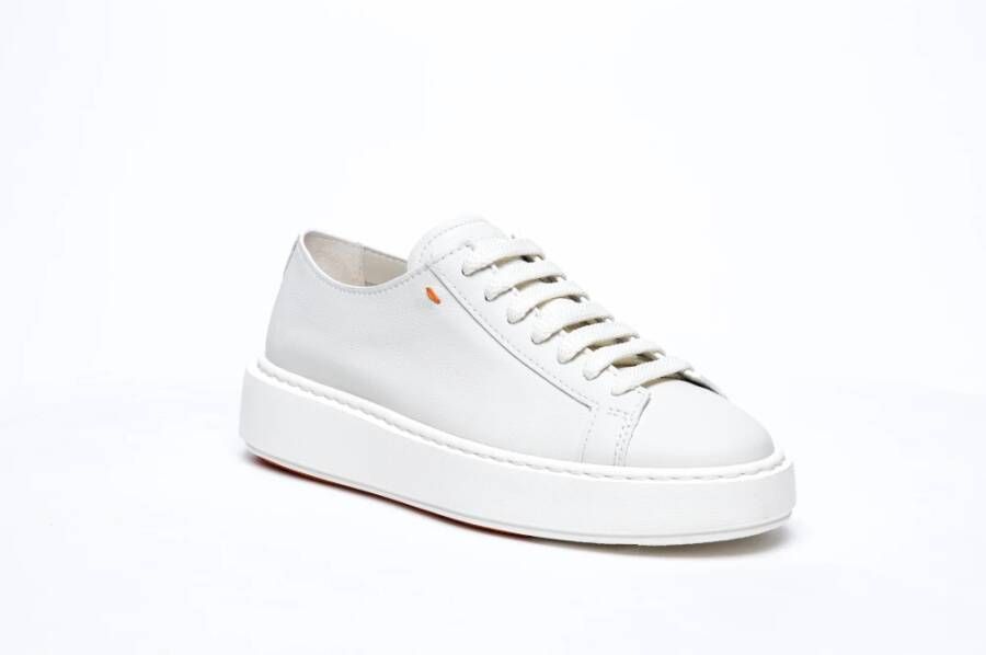 Santoni Witte Leren Sneakers met Voorsluiting White Dames