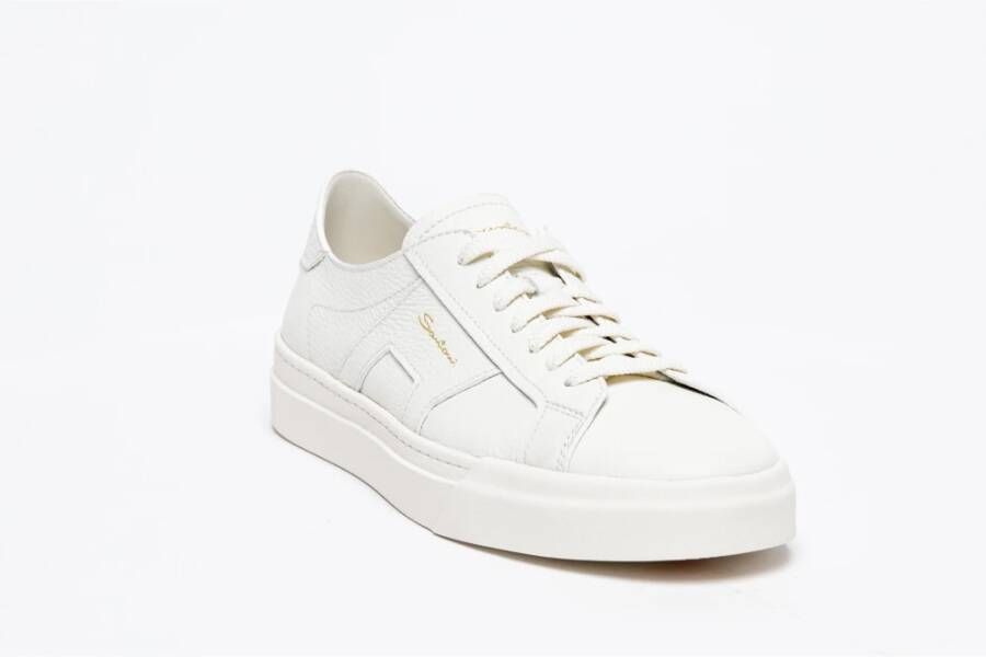 Santoni Witte Leren Sneakers Rubberen Zool White Heren