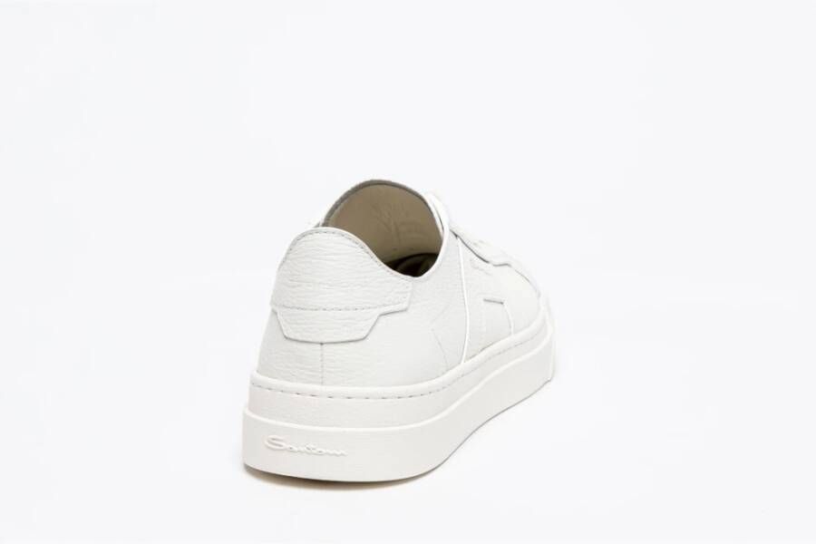 Santoni Witte Leren Sneakers Rubberen Zool White Heren