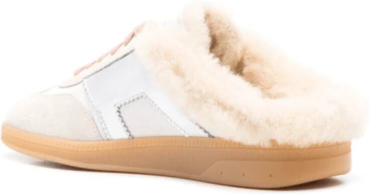 Santoni Witte Shearling Veterslippers White Dames