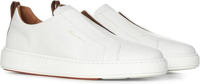 Santoni Witte Slip-On Sneakers met Tan Detail White Heren