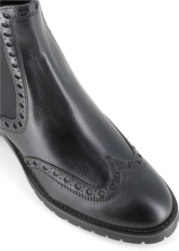 Santoni Zwarte Brogue Chelsea Platte Schoenen Black Dames