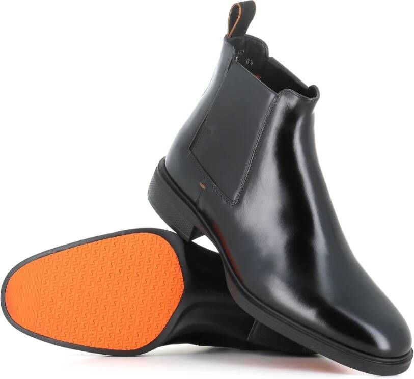 Santoni Zwarte Chelsea Leren Enkellaarzen Black Heren