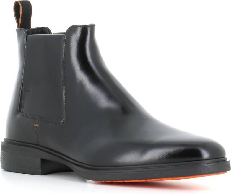 Santoni Zwarte Chelsea Leren Enkellaarzen Black Heren