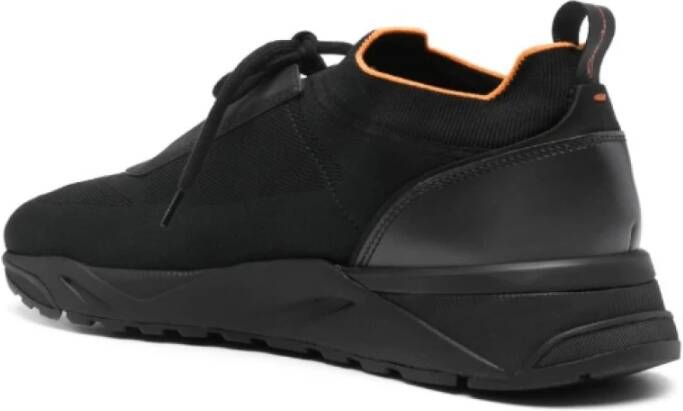 Santoni Zwarte Gebreide Sneakers met Nubuck Leer Black Heren