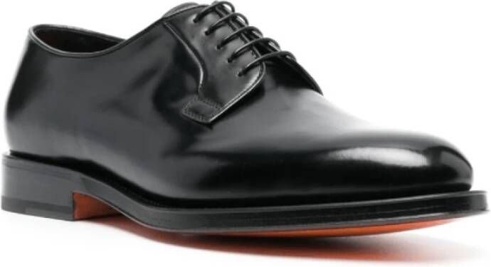 Santoni Zwarte Gepoetste Leren Derby Schoenen Black Heren