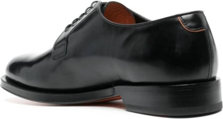 Santoni Zwarte Gepoetste Leren Derby Schoenen Black Heren