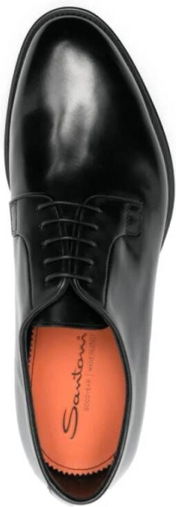 Santoni Zwarte Gepoetste Leren Derby Schoenen Black Heren