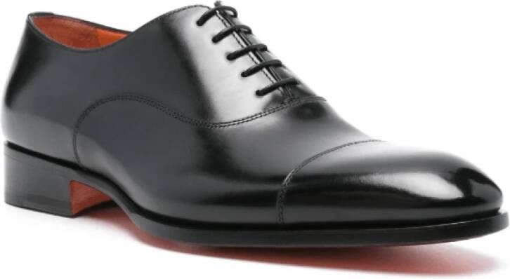 Santoni Zwarte Gepoetste Leren Oxford Schoenen Black Heren