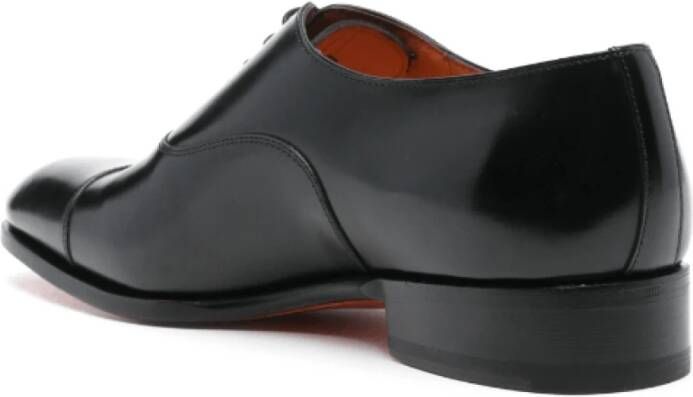 Santoni Zwarte Gepoetste Leren Oxford Schoenen Black Heren