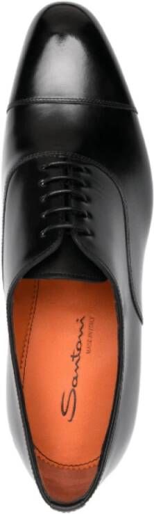 Santoni Zwarte Gepoetste Leren Oxford Schoenen Black Heren