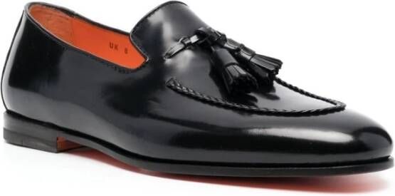 Santoni Zwarte Kwastloafer Leren Zool Black Heren