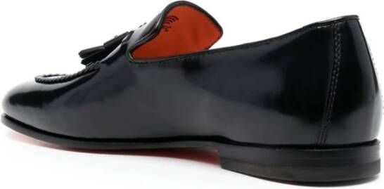 Santoni Zwarte Kwastloafer Leren Zool Black Heren