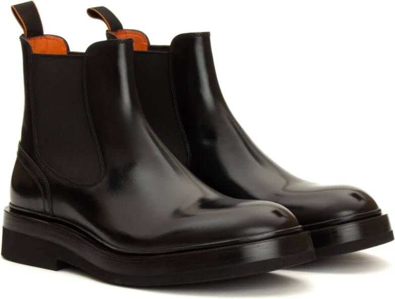 Santoni Zwarte Leren Chelsea Laarzen Black Heren