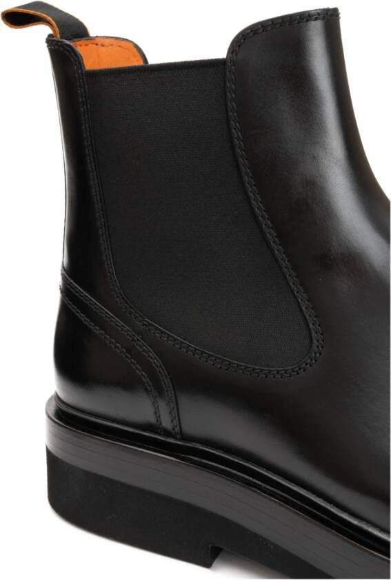 Santoni Zwarte Leren Chelsea Laarzen Black Heren