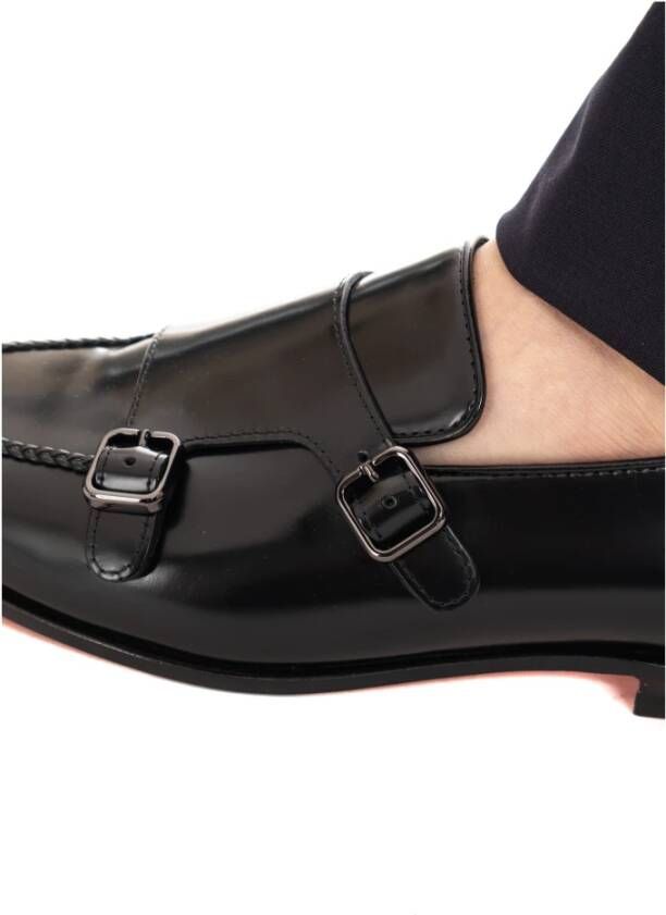 Santoni Zwarte Leren Dubbele Gesp Schoenen Black Heren