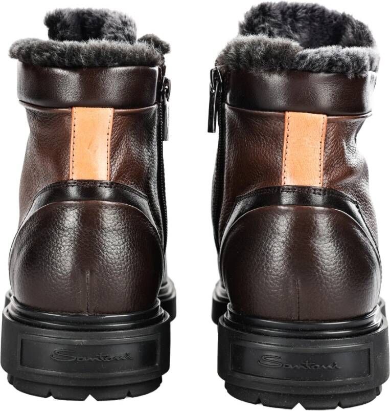 Santoni Zwarte leren enkellaarzen Brown Heren