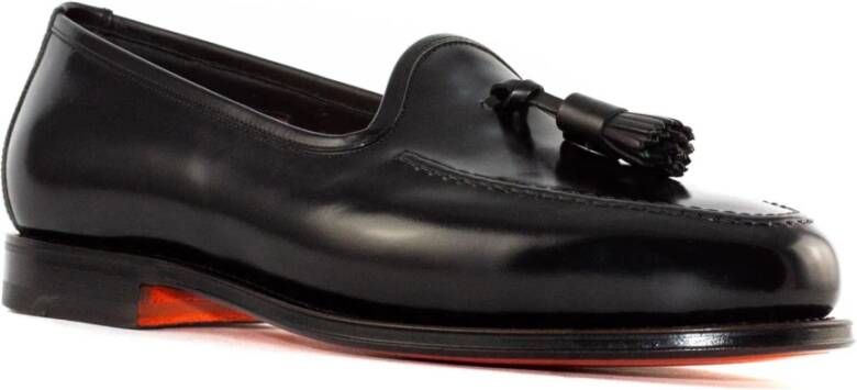 Santoni Zwarte Leren Kwastloafer Schoenen Black Heren