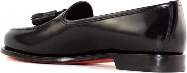 Santoni Zwarte Leren Kwastloafer Schoenen Black Heren