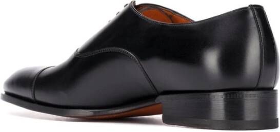 Santoni Zwarte Leren Neus Zool Schoen Black Heren