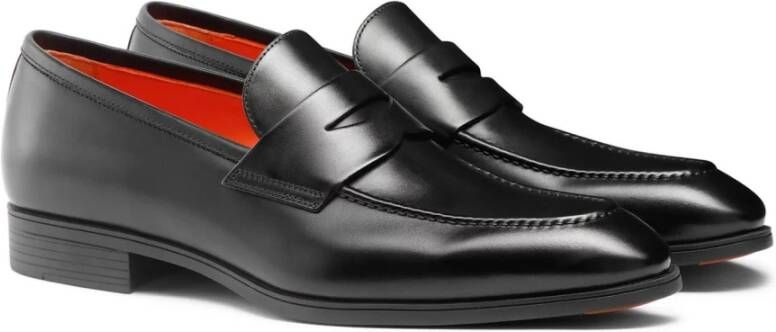 Santoni Zwarte Leren Penny Loafer Schoenen Black Heren