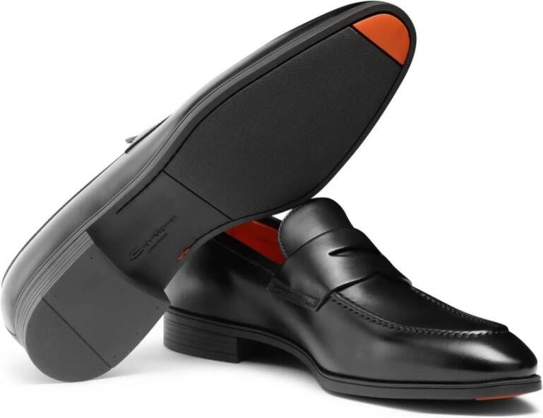 Santoni Zwarte Leren Penny Loafer Schoenen Black Heren