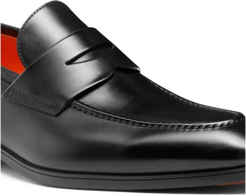 Santoni Zwarte Leren Penny Loafer Schoenen Black Heren