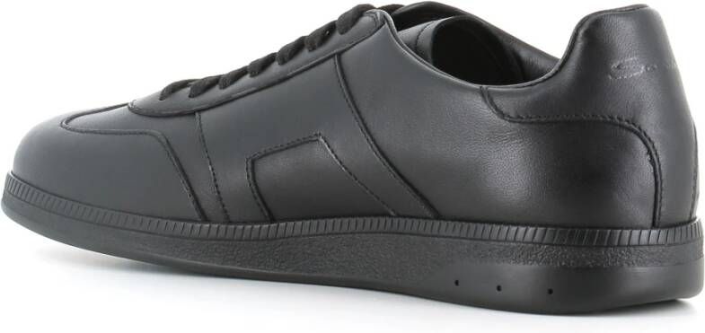 Santoni Zwarte leren sneaker ambachtelijk gemaakt Black Heren