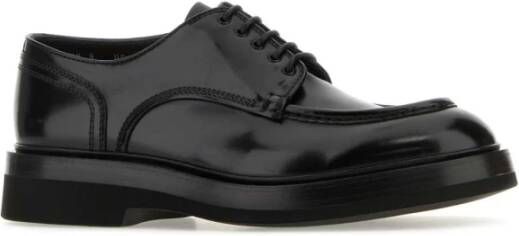 Santoni Zwarte Leren Veterschoenen Black Heren