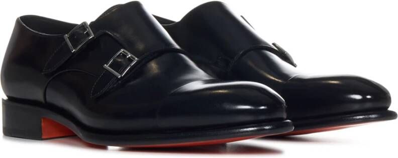 Santoni Zwarte Leren Veterschoenen Black Heren