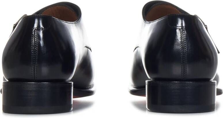 Santoni Zwarte Leren Veterschoenen Black Heren