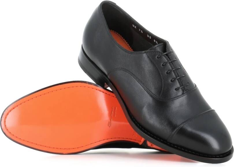 Santoni Zwarte Oxford Leren Schoenen Ambachtelijk Goodyear Black Heren