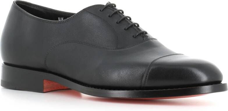 Santoni Zwarte Oxford Leren Schoenen Ambachtelijk Goodyear Black Heren