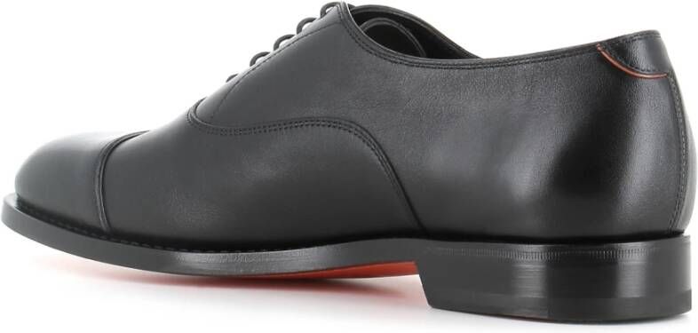 Santoni Zwarte Oxford Leren Schoenen Ambachtelijk Goodyear Black Heren