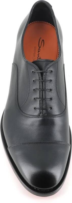 Santoni Zwarte Oxford Leren Schoenen Ambachtelijk Goodyear Black Heren