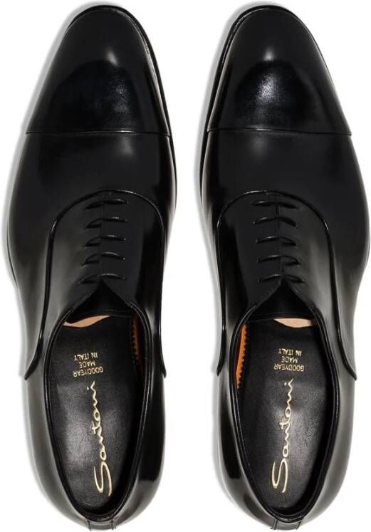 Santoni Zwarte Oxford Leren Schoenen Black Heren