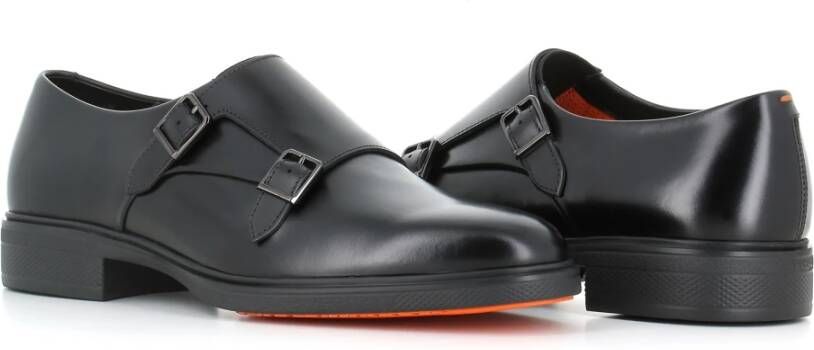 Santoni Zwarte platte schoenen geborsteld leer Black Heren