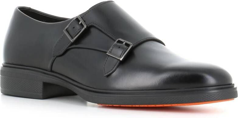 Santoni Zwarte platte schoenen geborsteld leer Black Heren