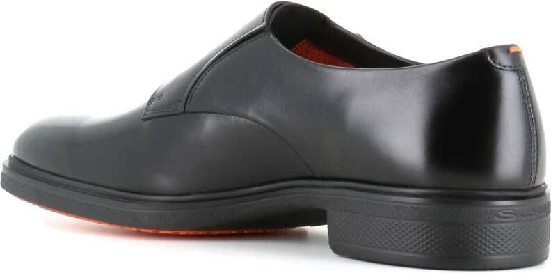 Santoni Zwarte platte schoenen geborsteld leer Black Heren