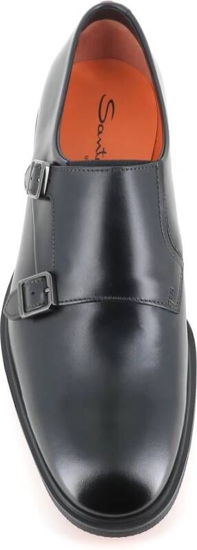 Santoni Zwarte platte schoenen geborsteld leer Black Heren