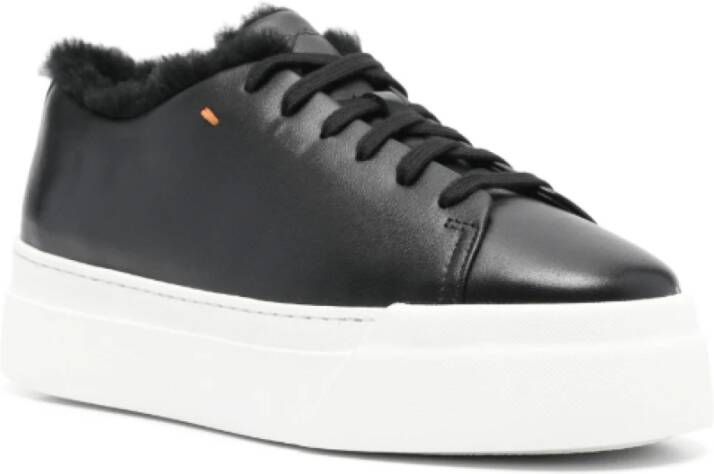 Santoni Zwarte Shearling Flatform Sole Sneakers Black Dames