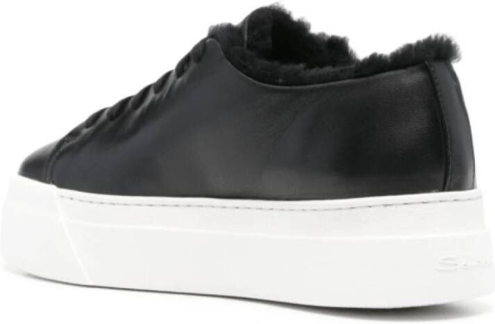 Santoni Zwarte Shearling Flatform Sole Sneakers Black Dames